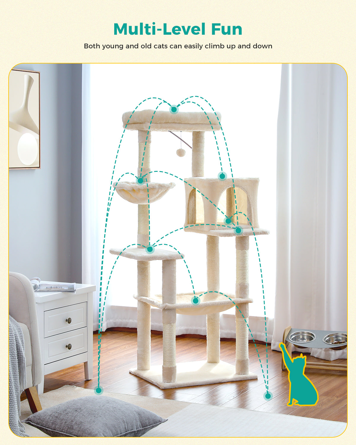 PAWZ Road Cat Tree Scratching Post Tower for Large Cats Play House Condos 143cm Beige