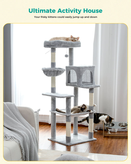 PAWZ Road Cat Tree Scratching Post Tower for Large Cats Play House Condos 143cm Grey