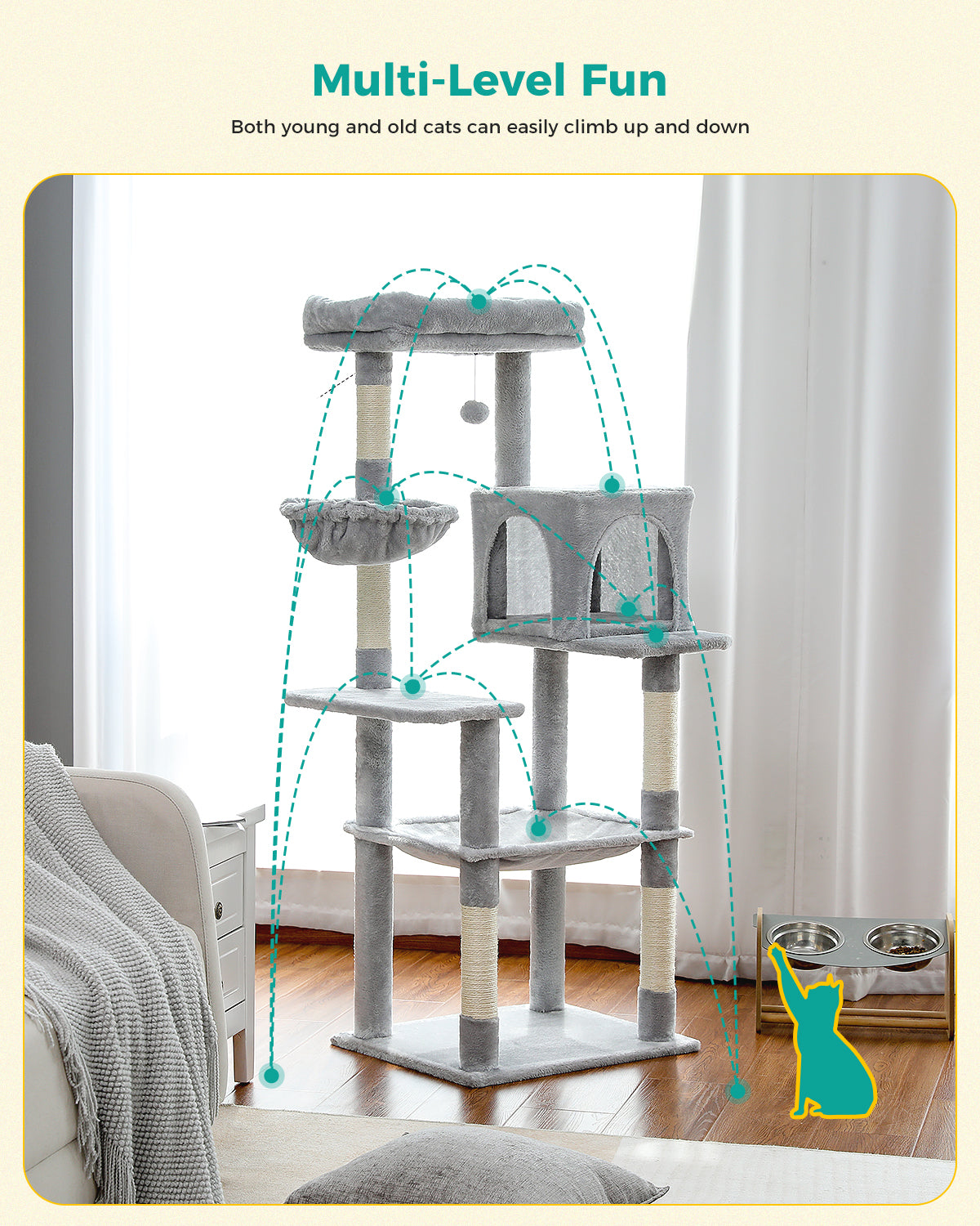 PAWZ Road Cat Tree Scratching Post Tower for Large Cats Play House Condos 143cm Grey