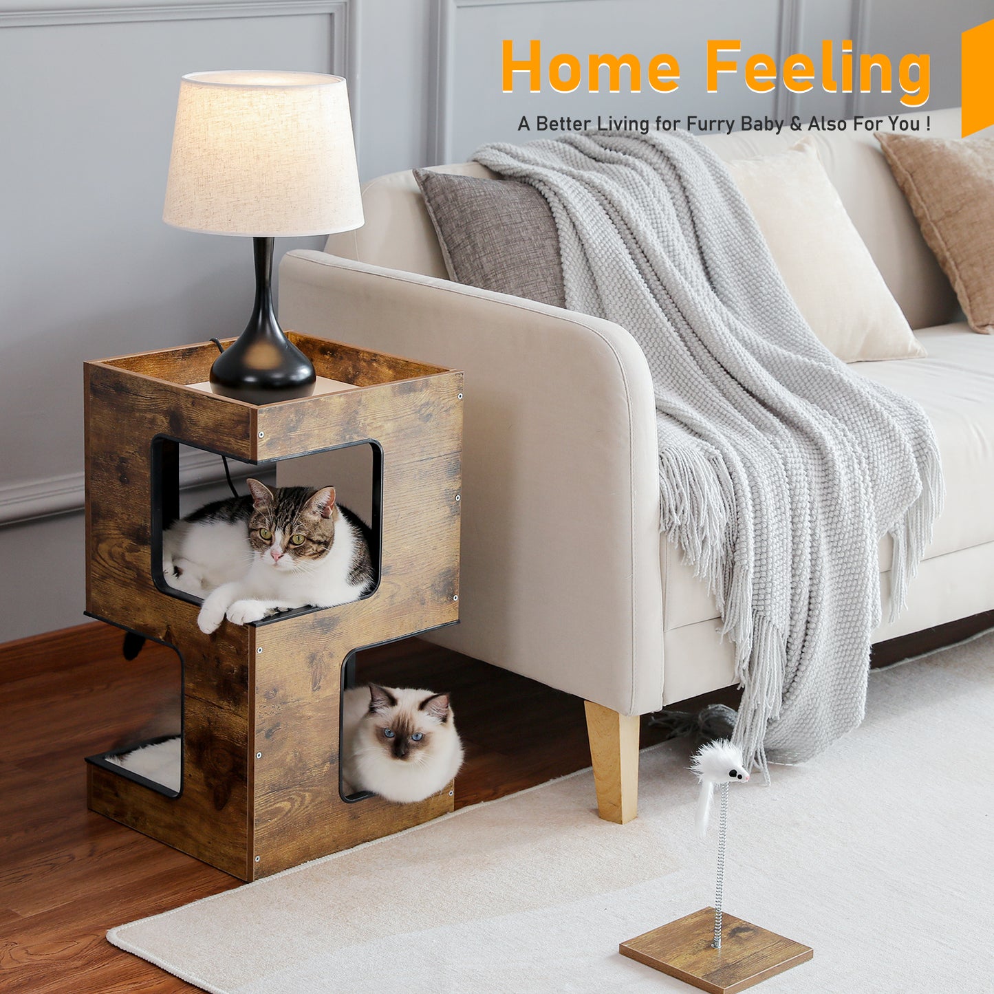 PAWZ Road Cat Tree Bed Bedside Tables Tower Condo House Scratcher Furniture Toy Brown