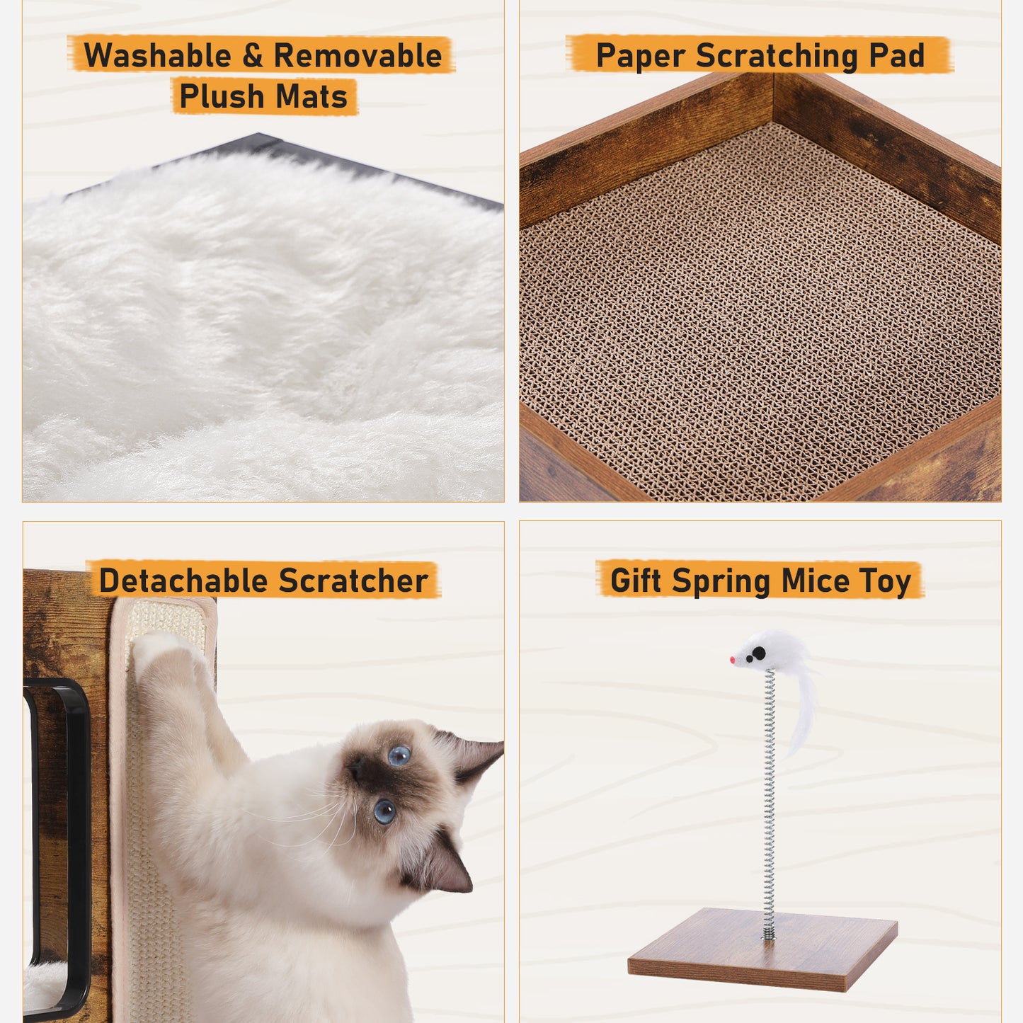 PAWZ Road Cat Tree Bed Bedside Tables Tower Condo House Scratcher Furniture Toy Brown