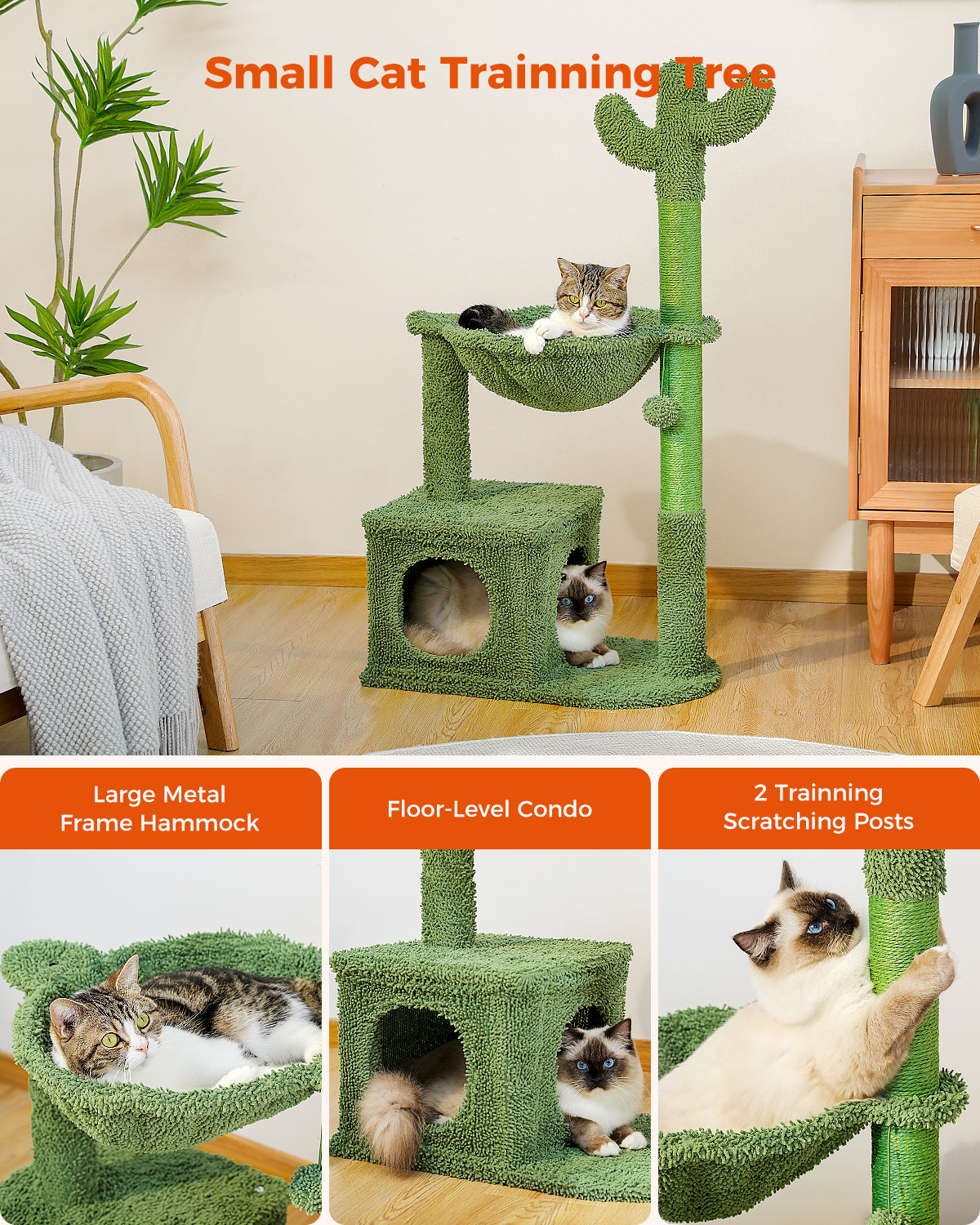 PAWZ Road Cactus Cat Tree Scratching Post Kitten Tower Condo House Bed Toys Green