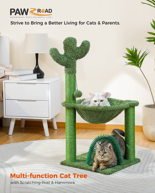 PAWZ Road 84cm Cactus Cat Tree Tower Scratching Post Scrathcer with Grooming Brush Green