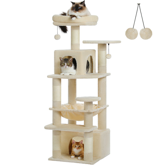 PAWZ Road Cat Tree Tower Scratching Post Scratcher Condo House Bed Toys 136cm Beige
