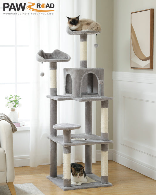 PAWZ Road Cat Tree Tower Scratching Post Scratcher Condo House Furniture 160cm Grey