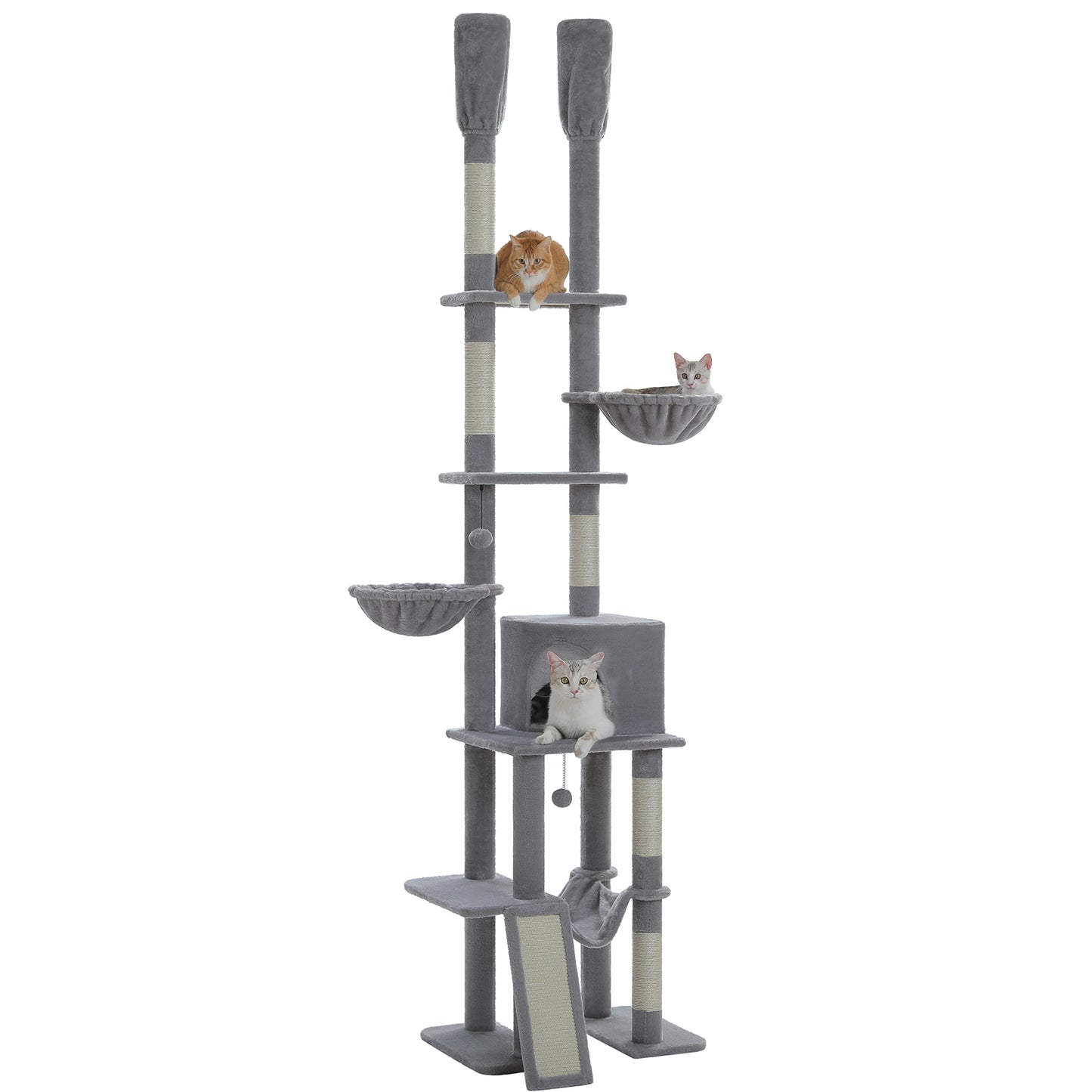 PAWZ Road Cat Tree Tower Scratching Post Scratcher Adjustable Height 216-285cm Grey