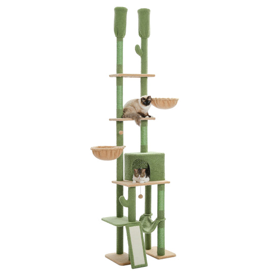 PAWZ Road Cat Tree Tower Scratching Post Scratcher Adjustable Height 216-285cm Green