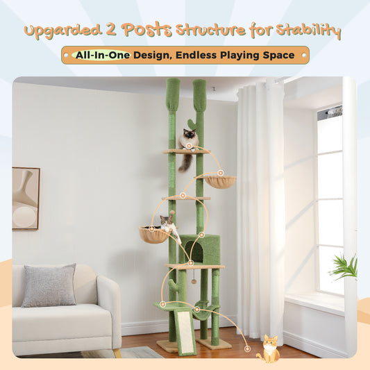 PAWZ Road Cat Tree Tower Scratching Post Scratcher Adjustable Height 216-285cm Green