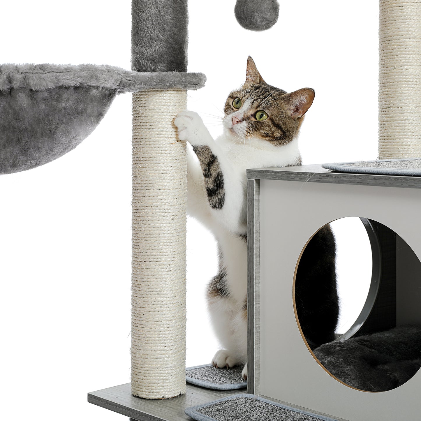 PAWZ Road Cat Tree Tower Scratching Post Wood Condo House Scracher Bed Toy 130cm Grey