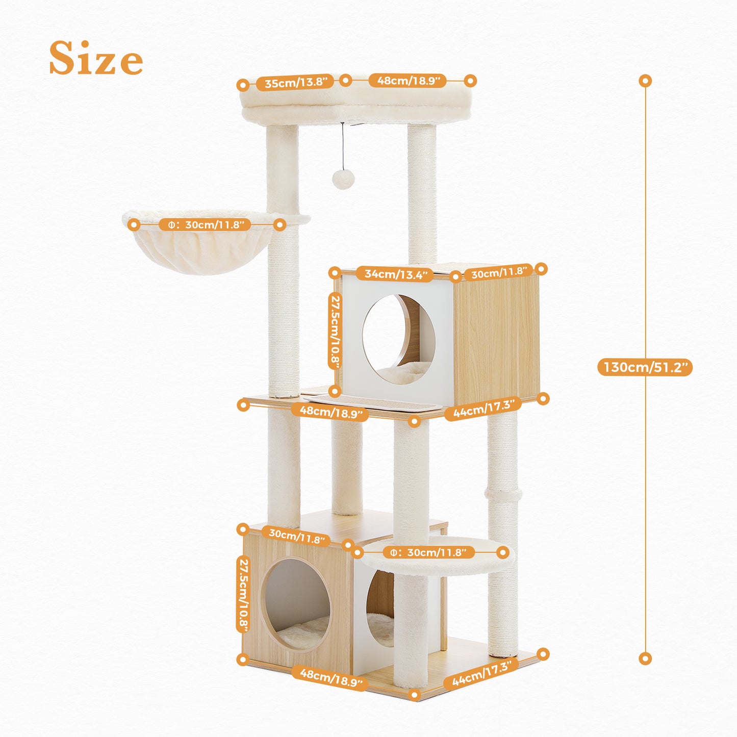 PAWZ Road Cat Tree Tower Scratching Post Wood Condo House Scracher Bed Toy 130cm Beige