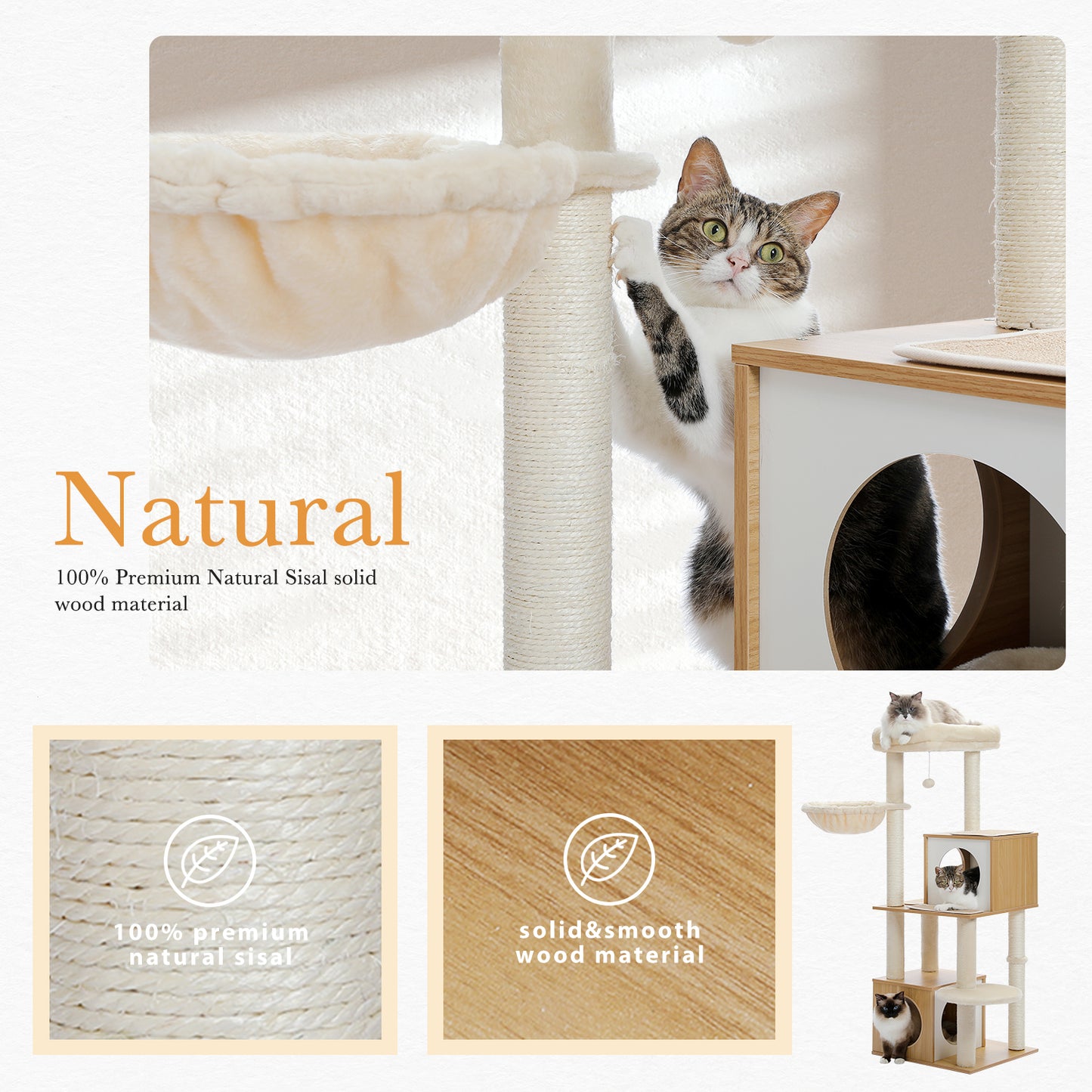 PAWZ Road Cat Tree Tower Scratching Post Wood Condo House Scracher Bed Toy 130cm Beige