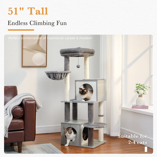 PAWZ Road Cat Tree Tower Scratching Post Wood Condo House Scracher Bed Toy 130cm Grey