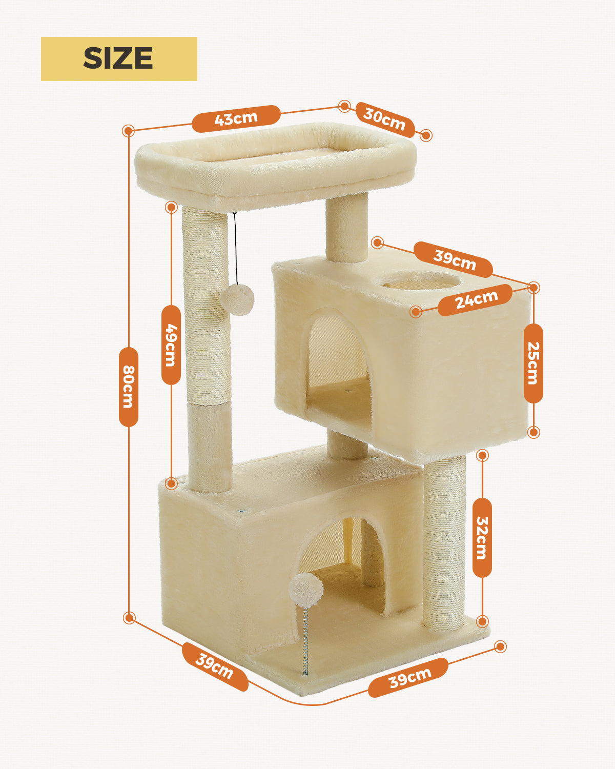 PAWZ Road Cat Tree Tower Scratching Post Scratcher with Large Condo House Beds Beige