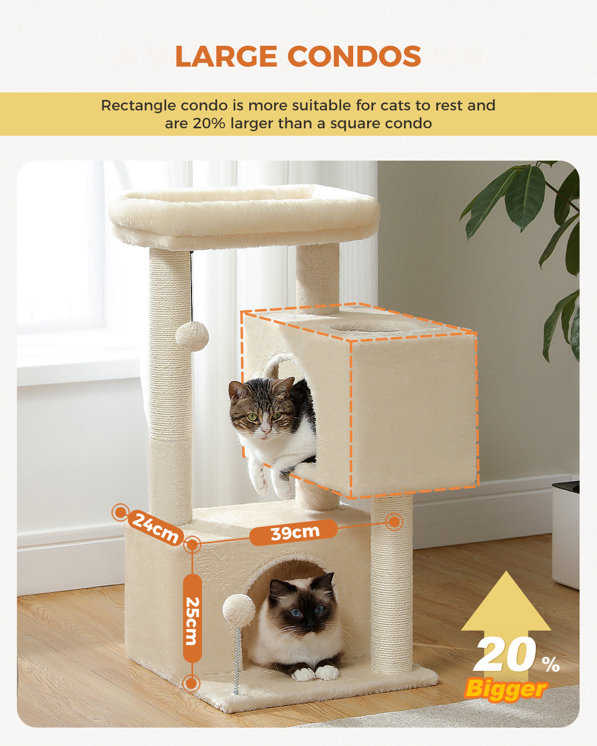 PAWZ Road Cat Tree Tower Scratching Post Scratcher with Large Condo House Beds Beige