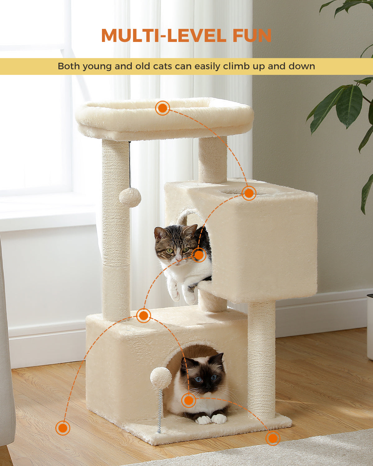 PAWZ Road Cat Tree Tower Scratching Post Scratcher with Large Condo House Beds Beige
