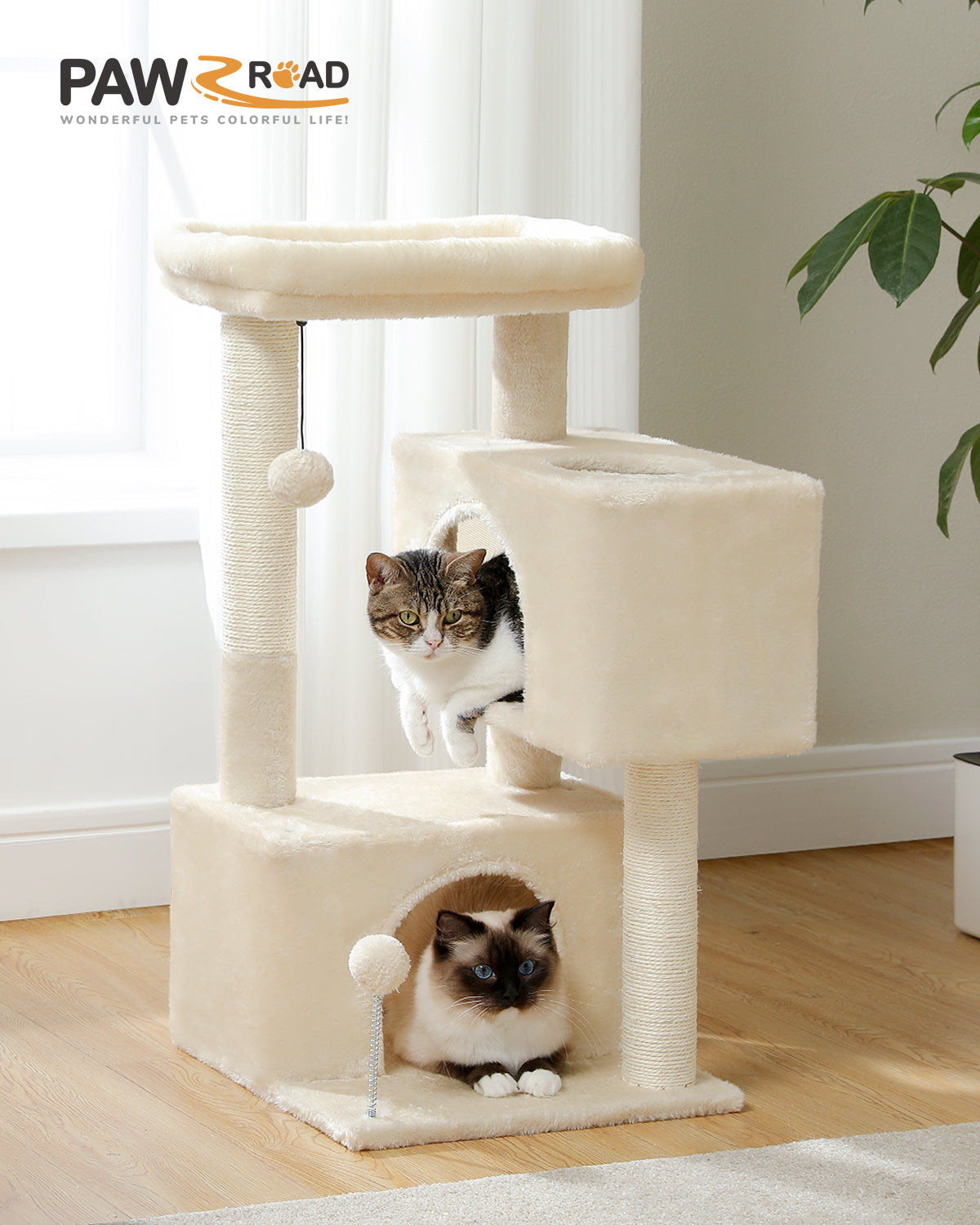 PAWZ Road Cat Tree Tower Scratching Post Scratcher with Large Condo House Beds Beige