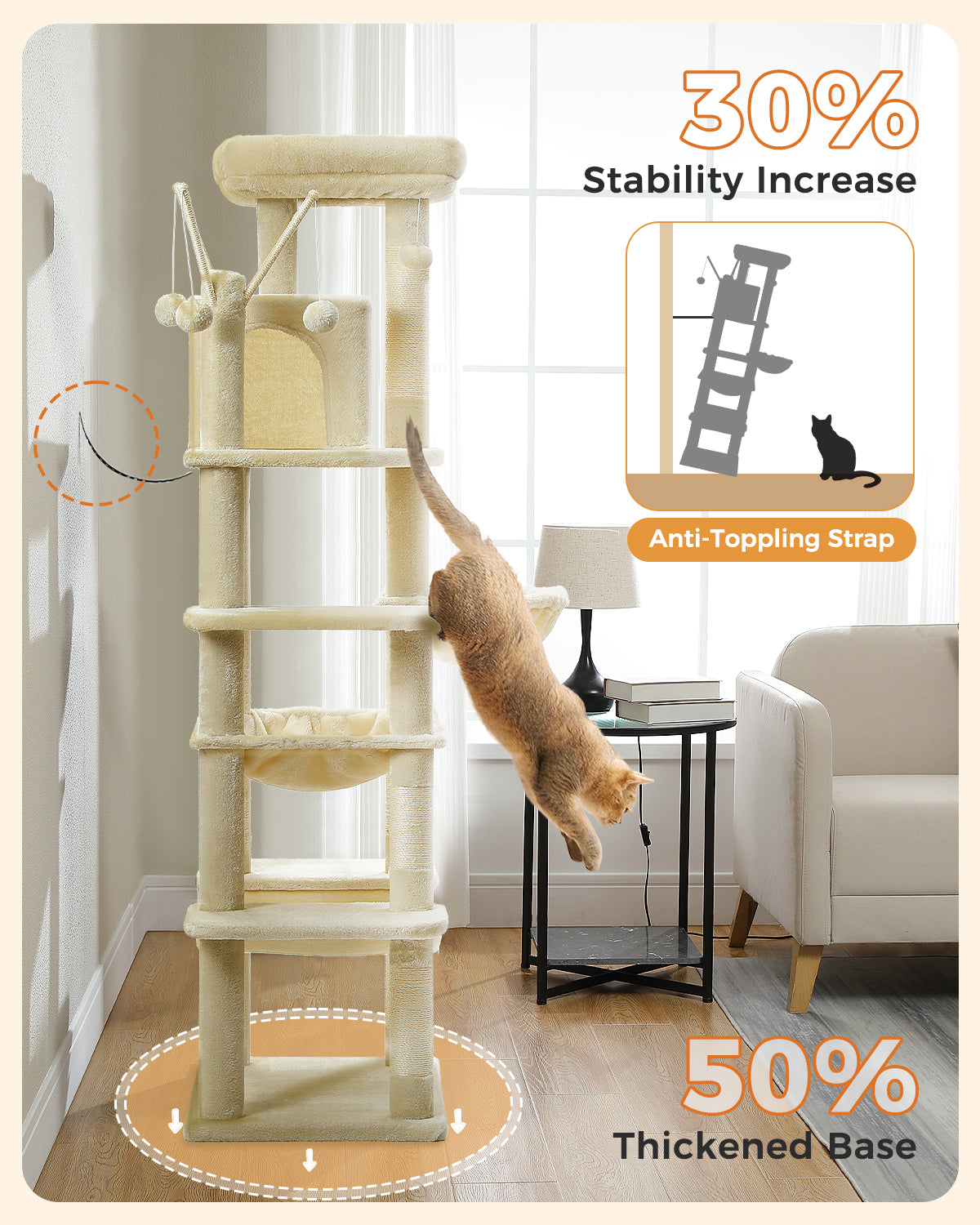 PAWZ Road 175CM Cat Tree Scratching Post Scratcher Cat Tower Condo House Furniture Bed Beige