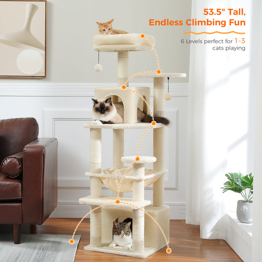 PAWZ Road Cat Tree Tower Scratching Post Scratcher Condo House Bed Toys 136cm Beige