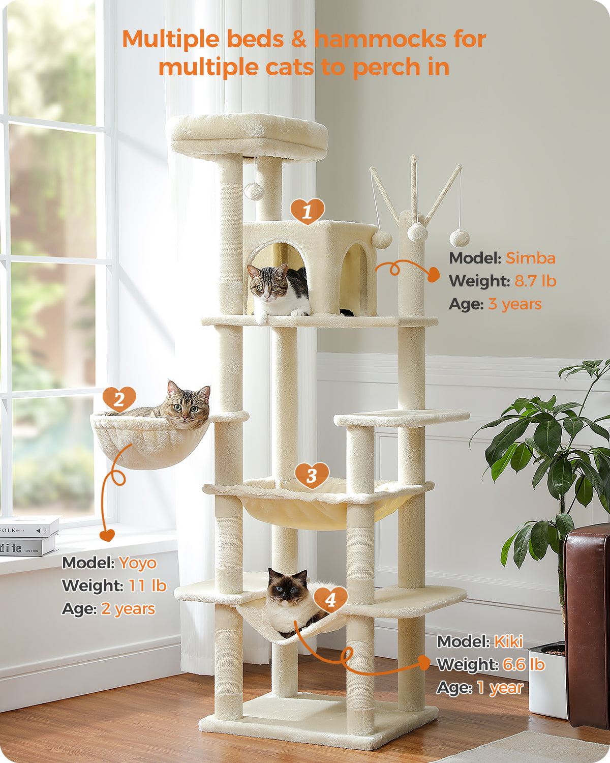 PAWZ Road 175CM Cat Tree Scratching Post Scratcher Cat Tower Condo House Furniture Bed Beige