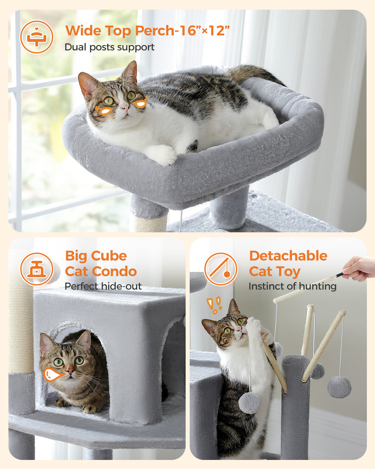 PAWZ Road 175CM Cat Tree Scratching Post Scratcher Cat Tower Condo House Furniture Bed Grey