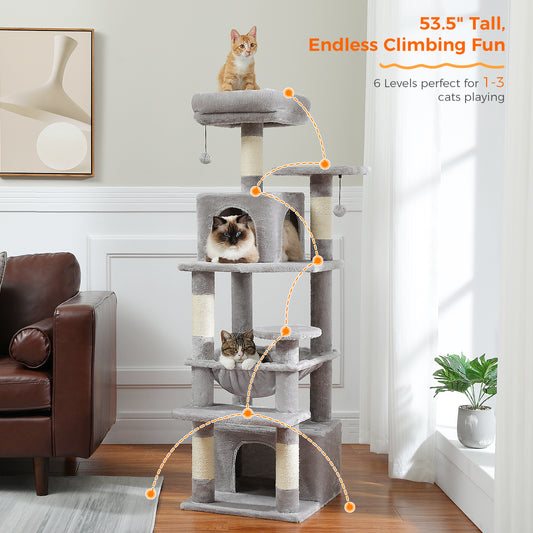 PAWZ Road Cat Tree Tower Scratching Post Scratcher Condo House Bed Toys 136cm Grey