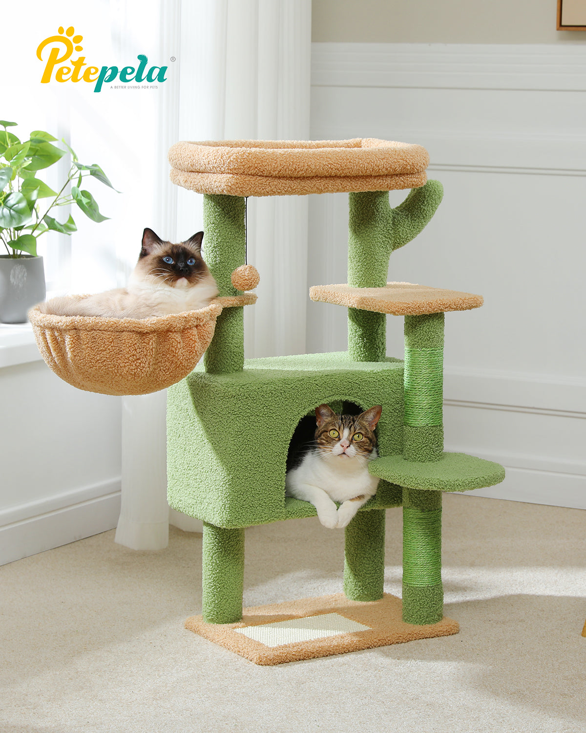 PAWZ Road 88cm Cat Tree Tower Sisal Scratching Posts Hammock Condo House Kitten Toys Green