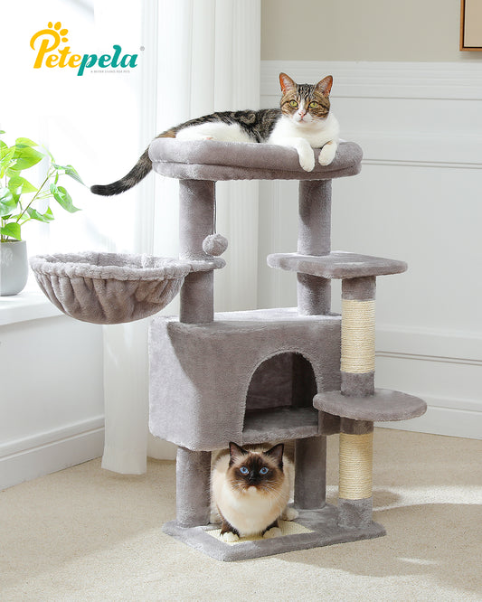 PAWZ Road 88cm Cat Tree Tower Sisal Scratching Posts Hammock Condo House Kitten Toys Grey
