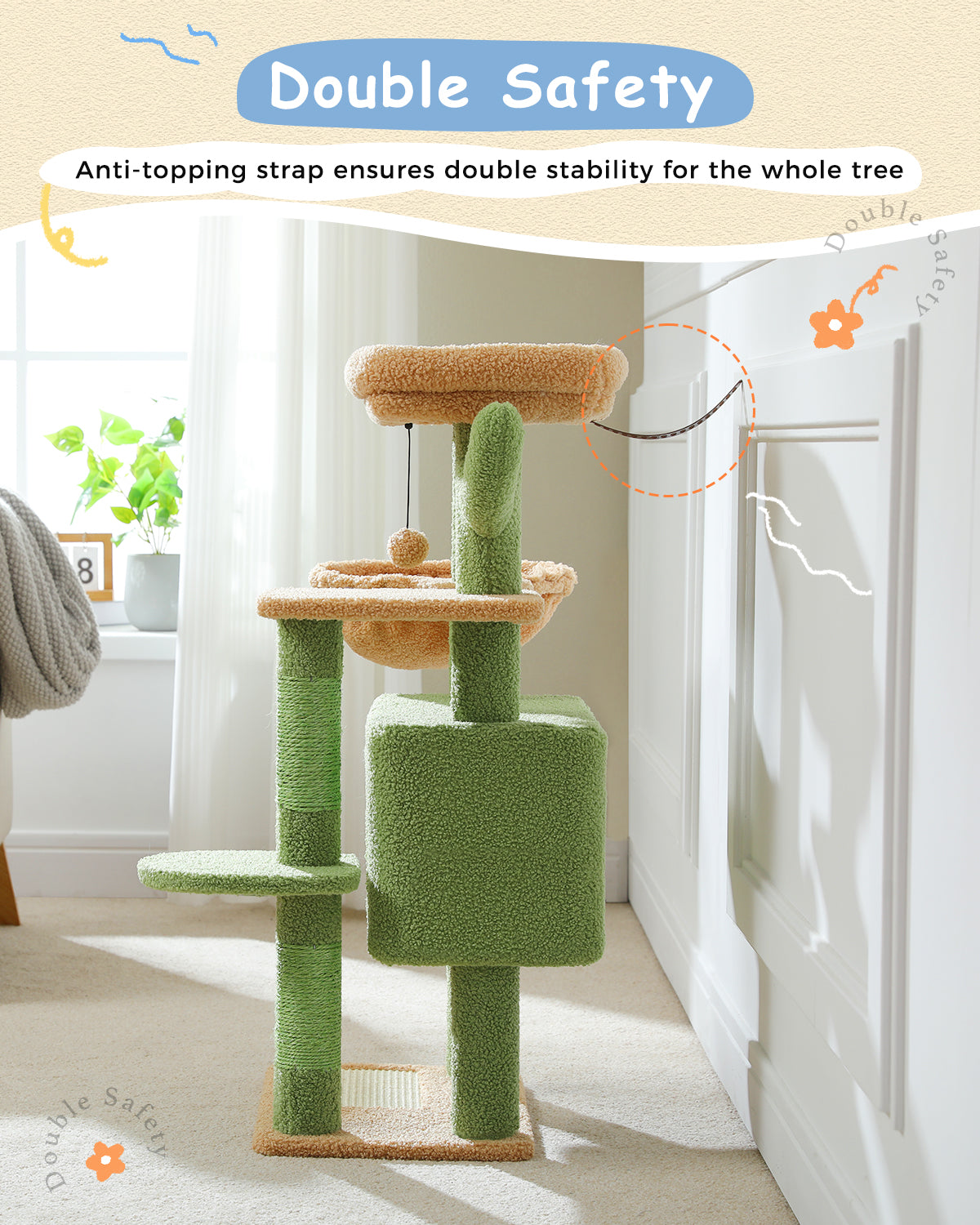PAWZ Road 88cm Cat Tree Tower Sisal Scratching Posts Hammock Condo House Kitten Toys Green