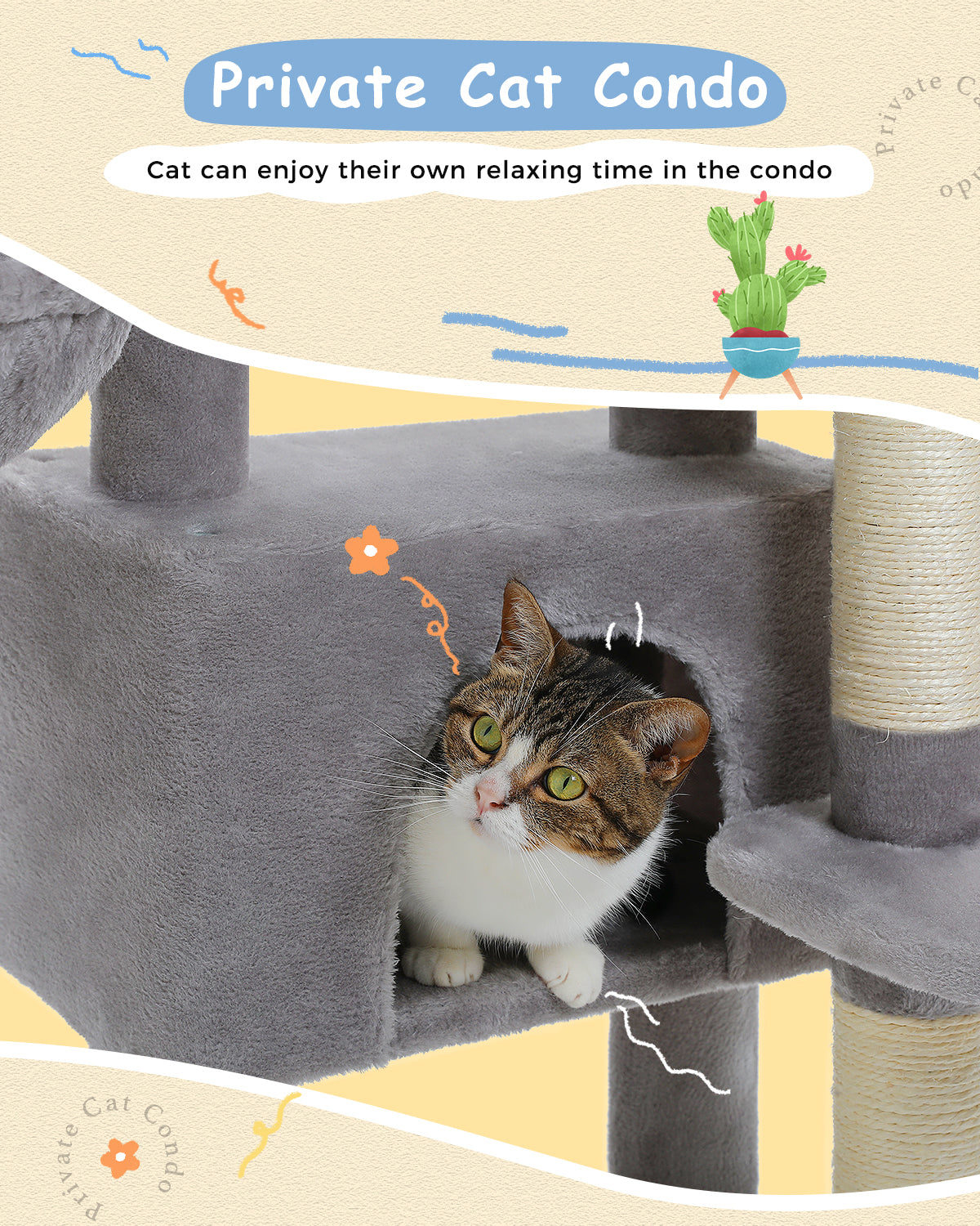 PAWZ Road 88cm Cat Tree Tower Sisal Scratching Posts Hammock Condo House Kitten Toys Grey