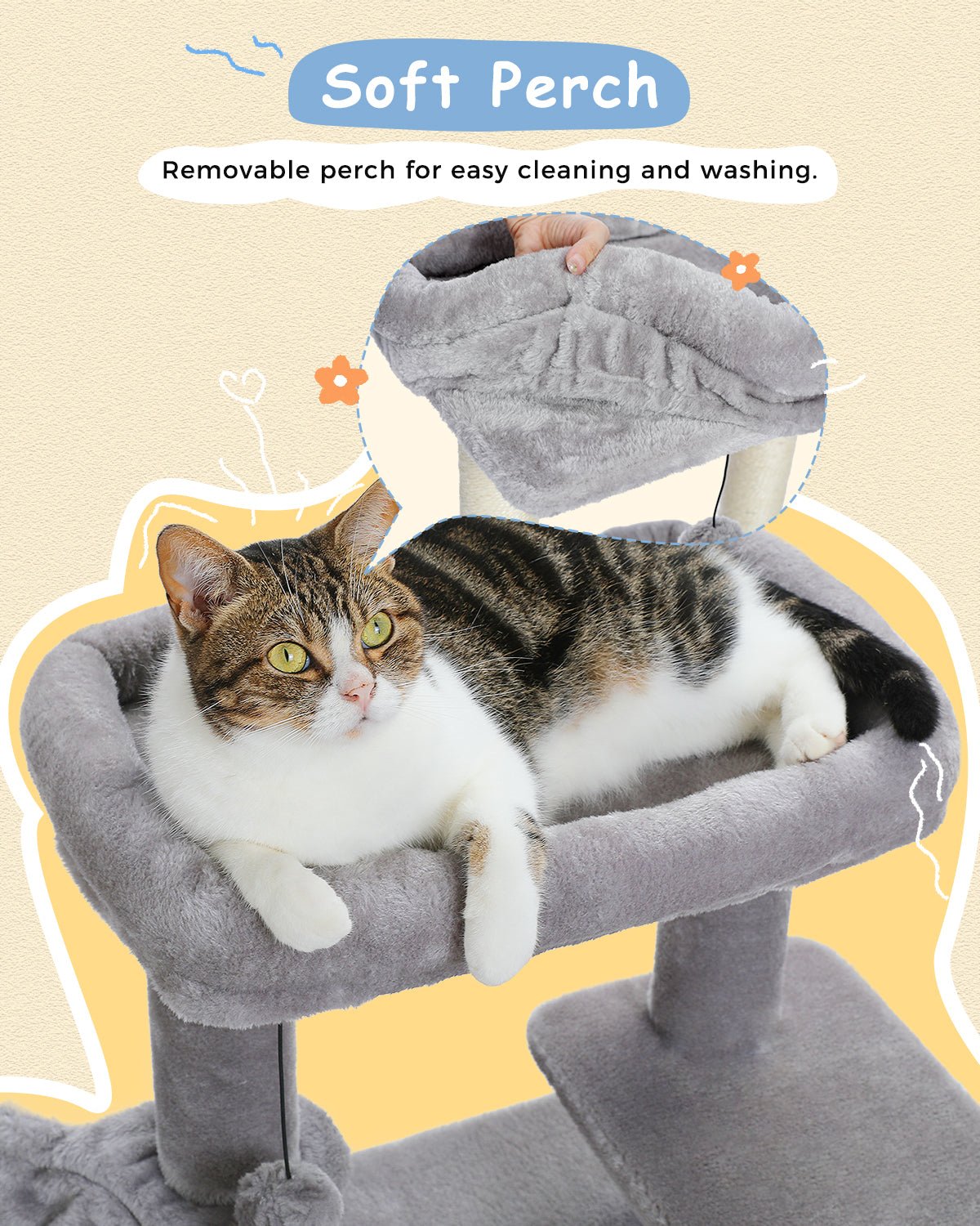 PAWZ Road 88cm Cat Tree Tower Sisal Scratching Posts Hammock Condo House Kitten Toys Grey