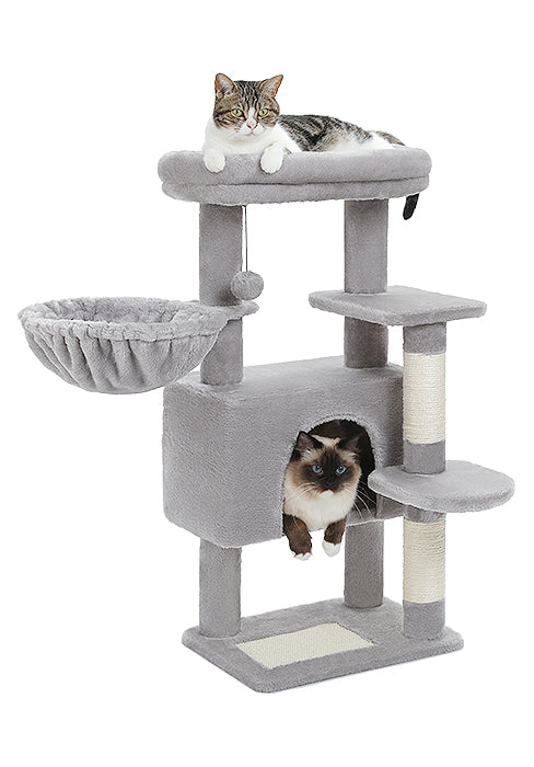 PAWZ Road 88cm Cat Tree Tower Sisal Scratching Posts Hammock Condo House Kitten Toys Grey