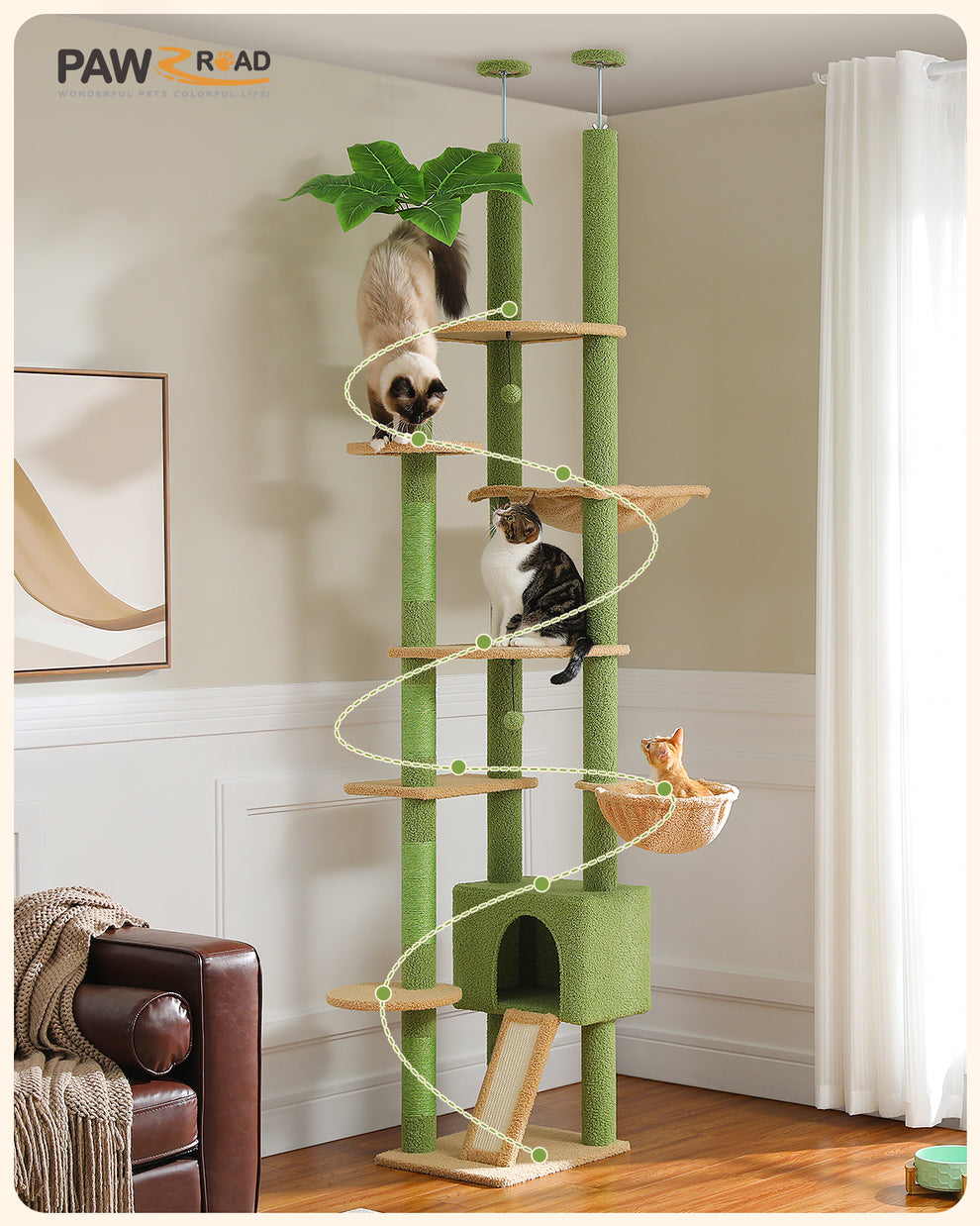 PAWZ Road Cat Tree Tower Scratching Post Floor to Ceiling Cats Tower F ...