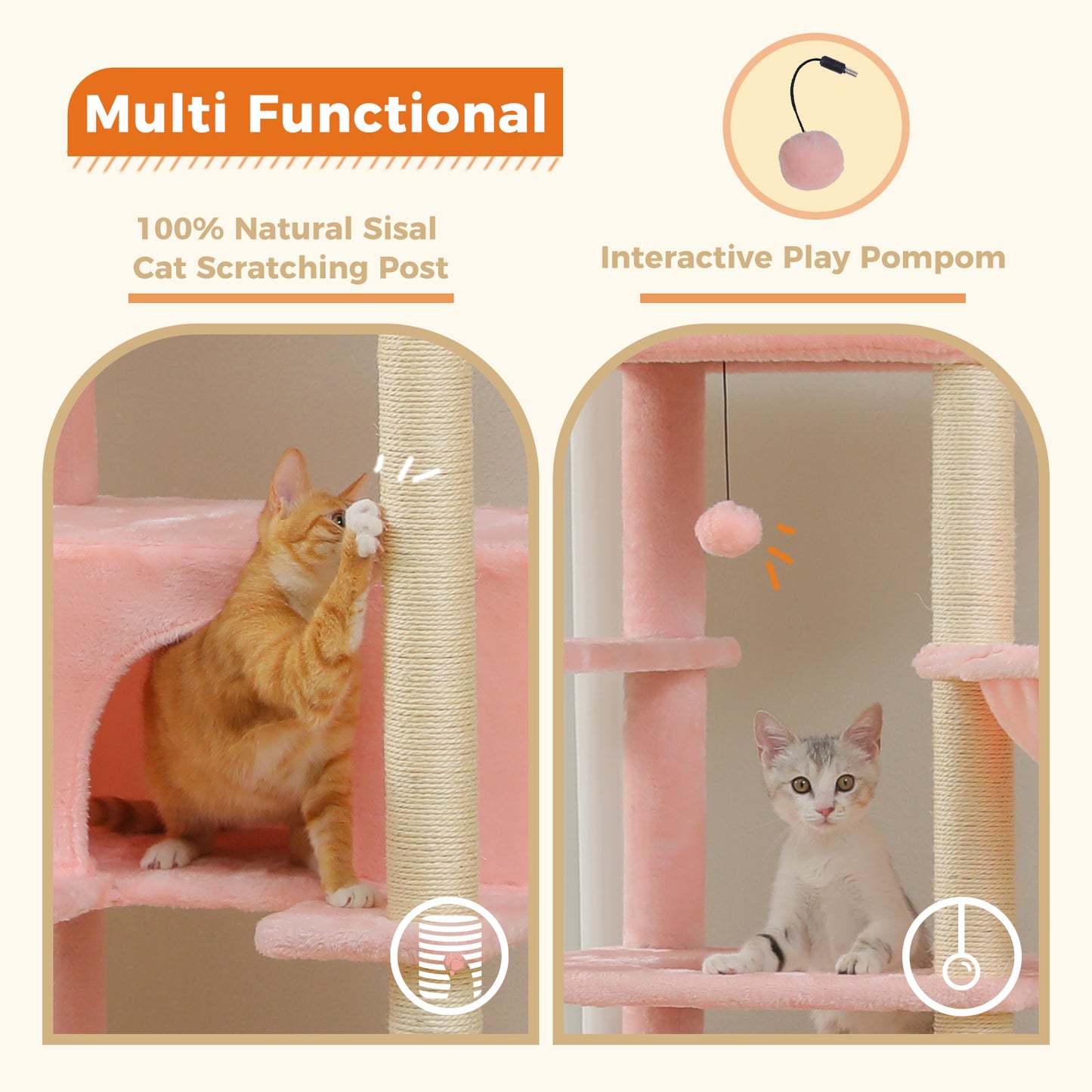 PAWZ Road 170cm Cat Tree Tower Scratching Post Scratcher Large Cats Condo House Light Pink