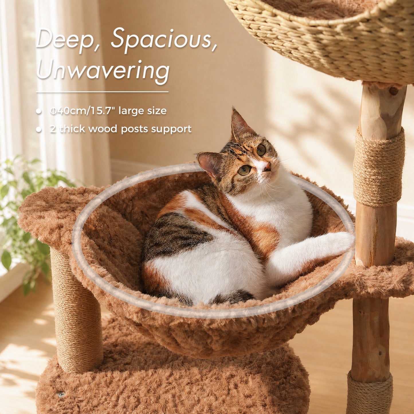 PAWZ Road Modern 105cm Cat Tree Tower Real Wood Cat Scratching Post with Large Hammock