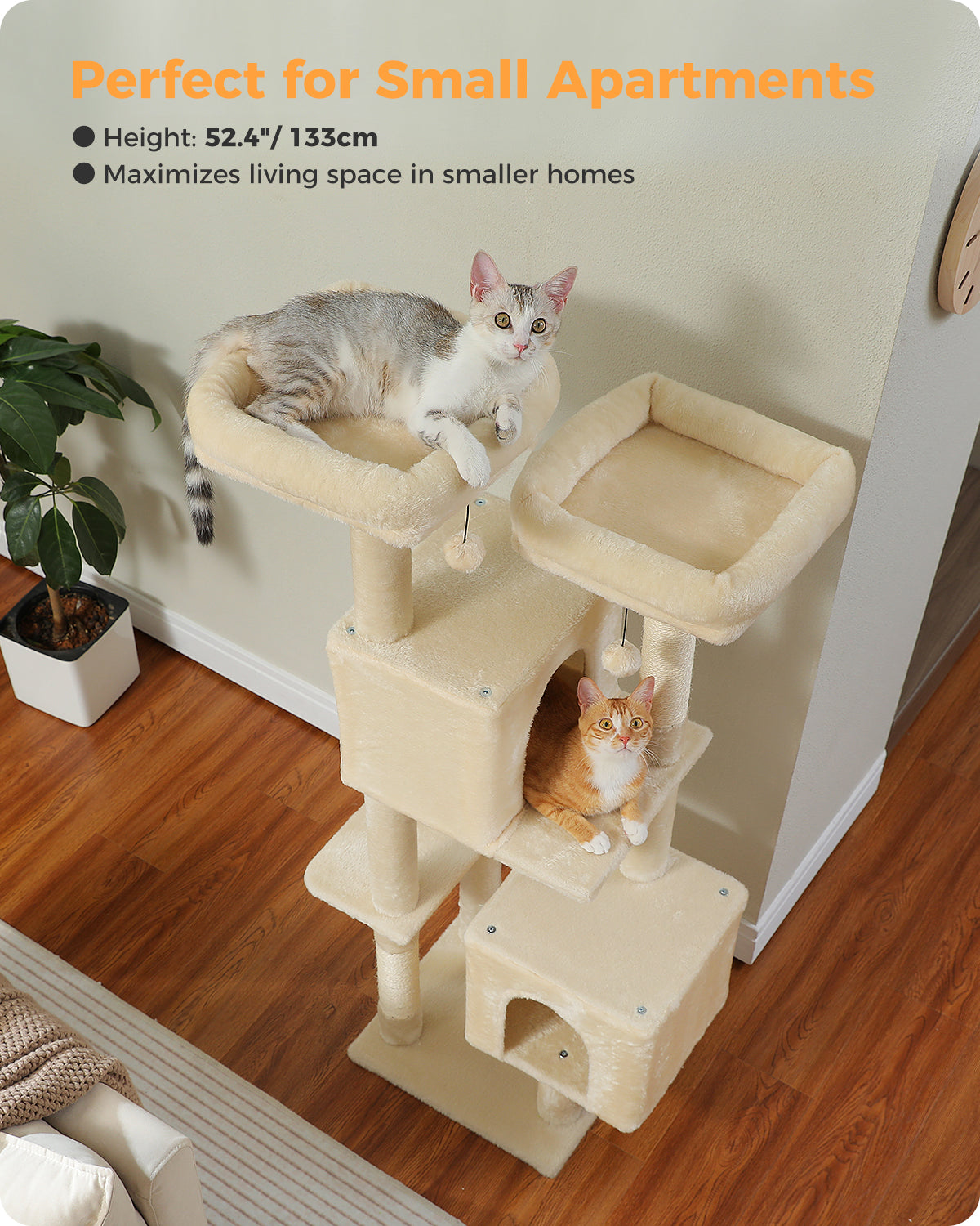 PAWZ Road 133cm Cat Tree Tower Condo Scratching Post Scratcher House for Large Cats Beige