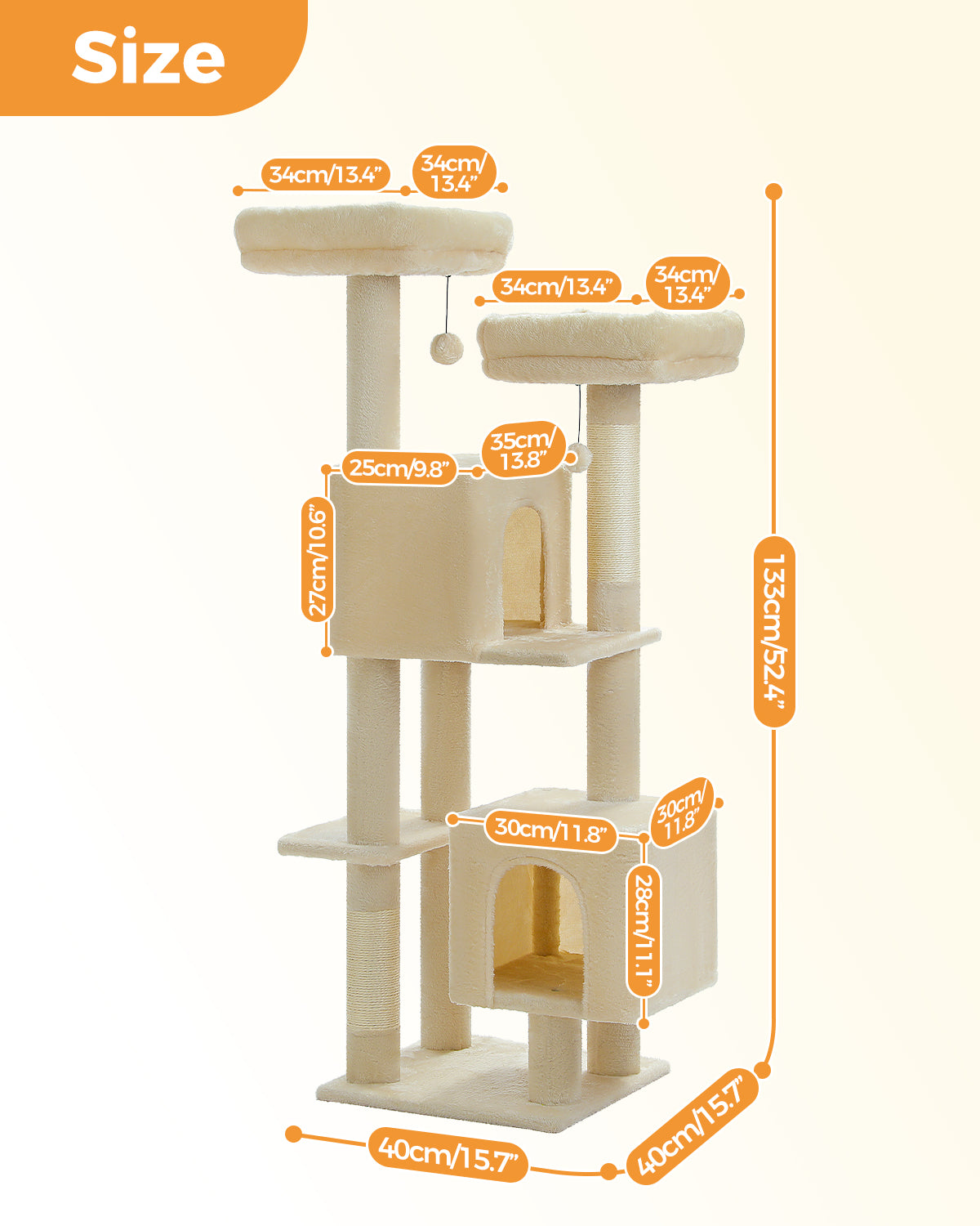 PAWZ Road 133cm Cat Tree Tower Condo Scratching Post Scratcher House for Large Cats Beige