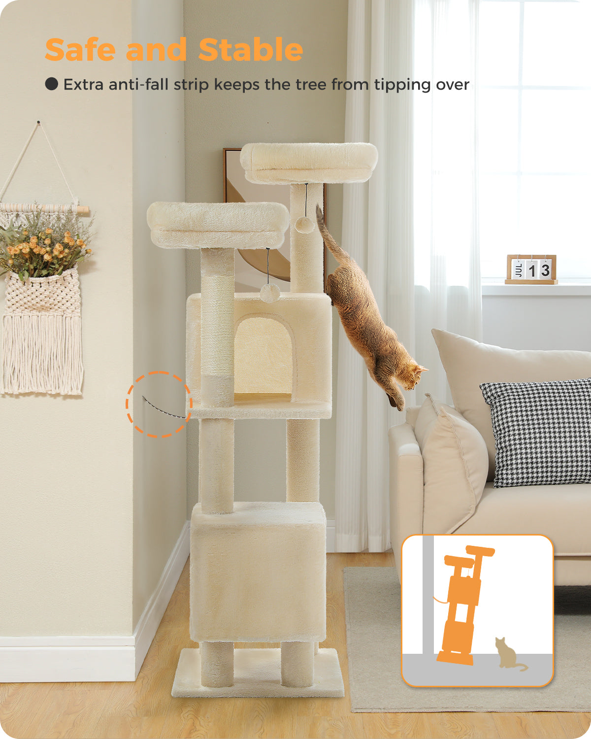 PAWZ Road 133cm Cat Tree Tower Condo Scratching Post Scratcher House for Large Cats Beige