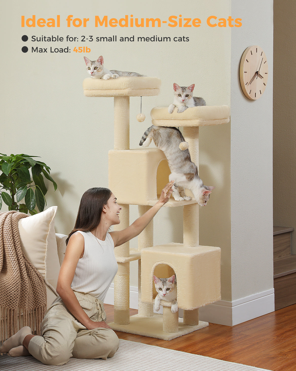 PAWZ Road 133cm Cat Tree Tower Condo Scratching Post Scratcher House for Large Cats Beige