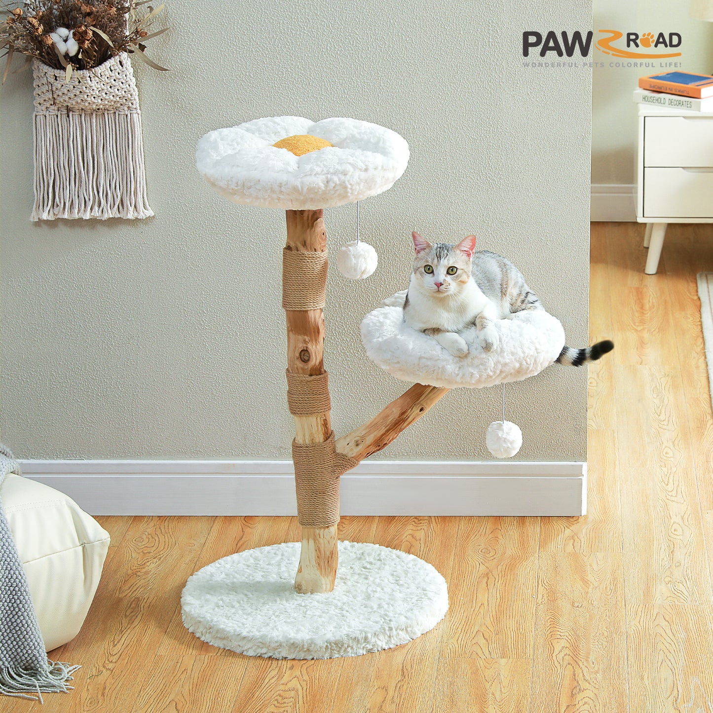PAWZ Road Modern Cat Tree Tower Real Wood Cat Scratching Post Condo Furniture