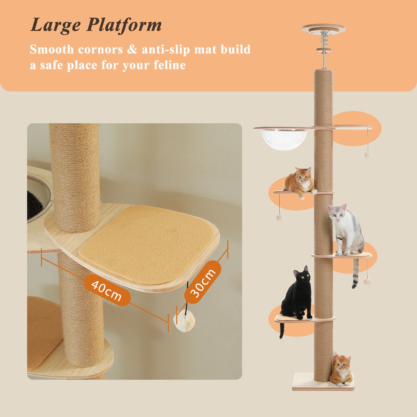 PAWZ Road Wood Cat Tree Floor to Ceiling(200.5cm-261.5cm) Cat Tower Scratcher Condo House Bed Toy