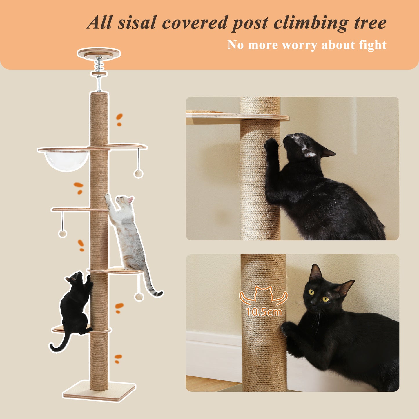 PAWZ Road Wood Cat Tree Floor to Ceiling(200.5cm-261.5cm) Cat Tower Scratcher Condo House Bed Toy