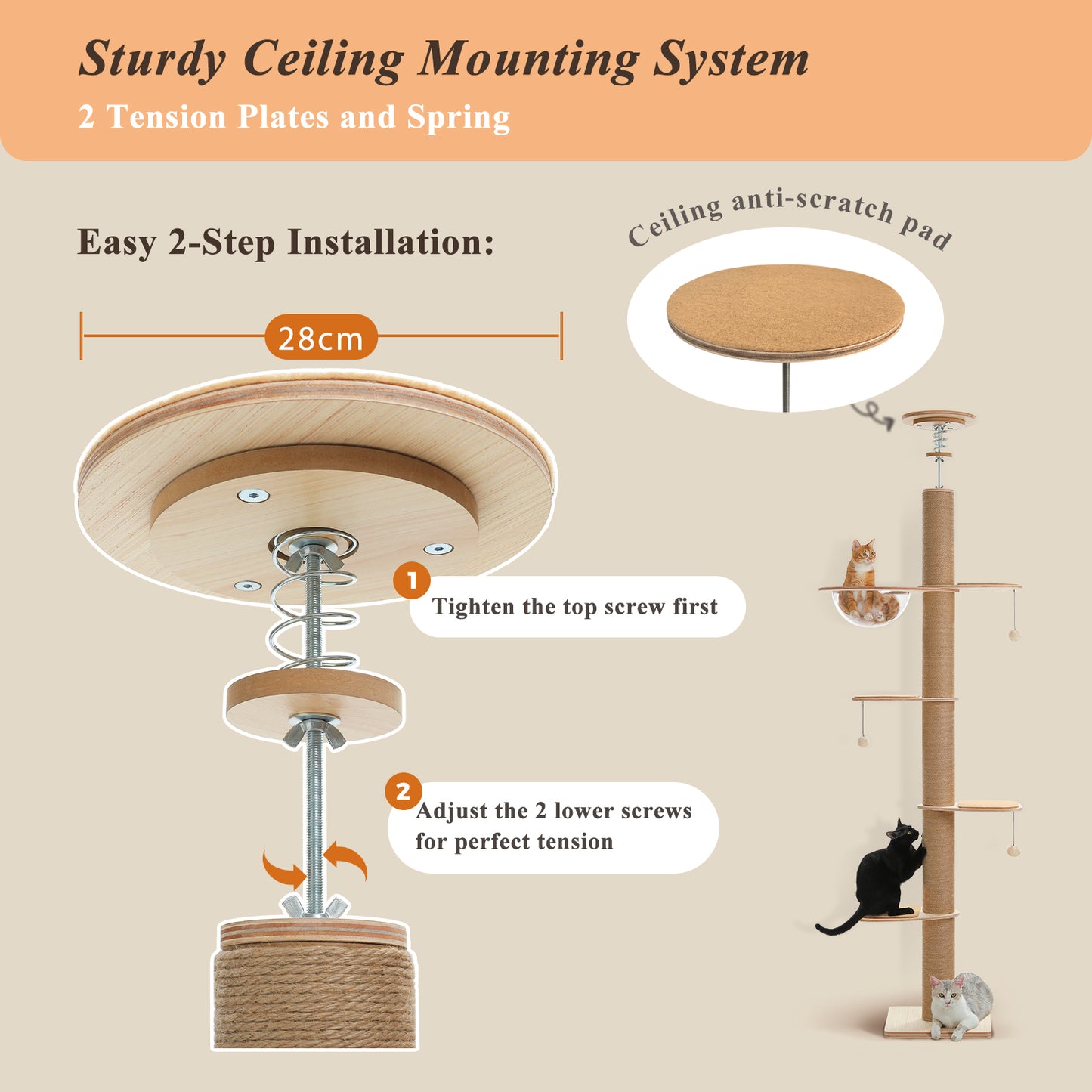 PAWZ Road Wood Cat Tree Floor to Ceiling(200.5cm-261.5cm) Cat Tower Scratcher Condo House Bed Toy
