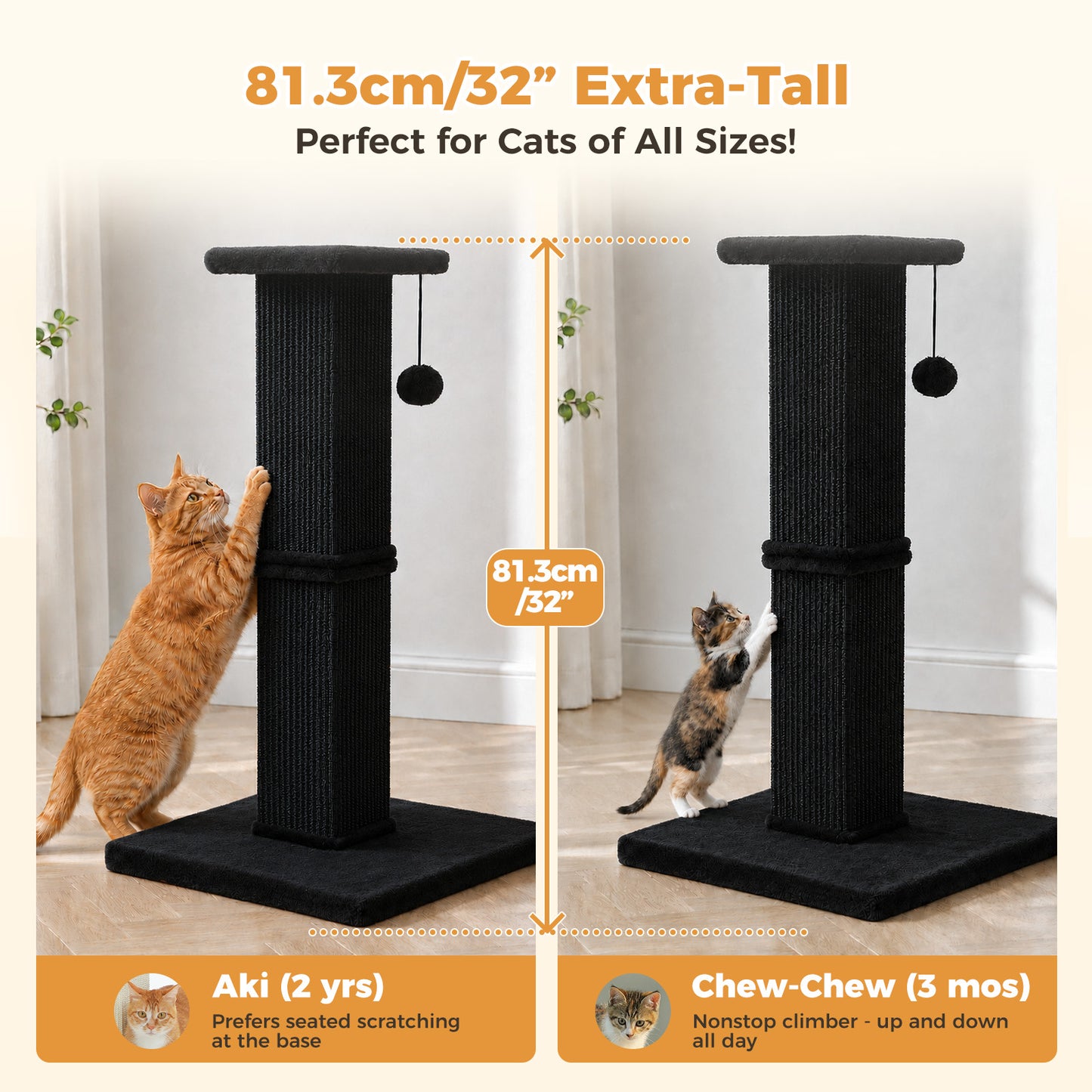 PAWZ Road 82cm Cat Tree Scratching Post Tower Sturdy Board Gym Furniture Fun Toys Black