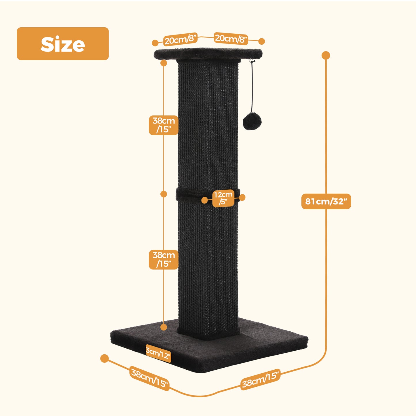 PAWZ Road 82cm Cat Tree Scratching Post Tower Sturdy Board Gym Furniture Fun Toys Black