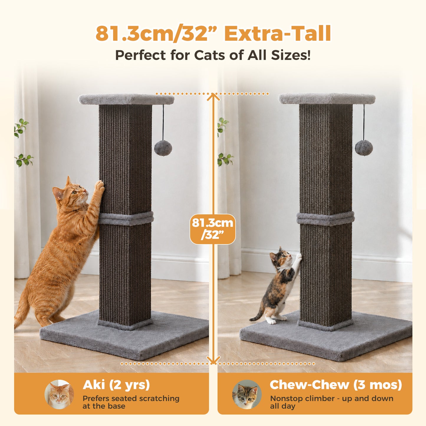 PAWZ Road 82cm Cat Tree Scratching Post Tower Sturdy Board Gym Furniture Fun Toys Dark Grey