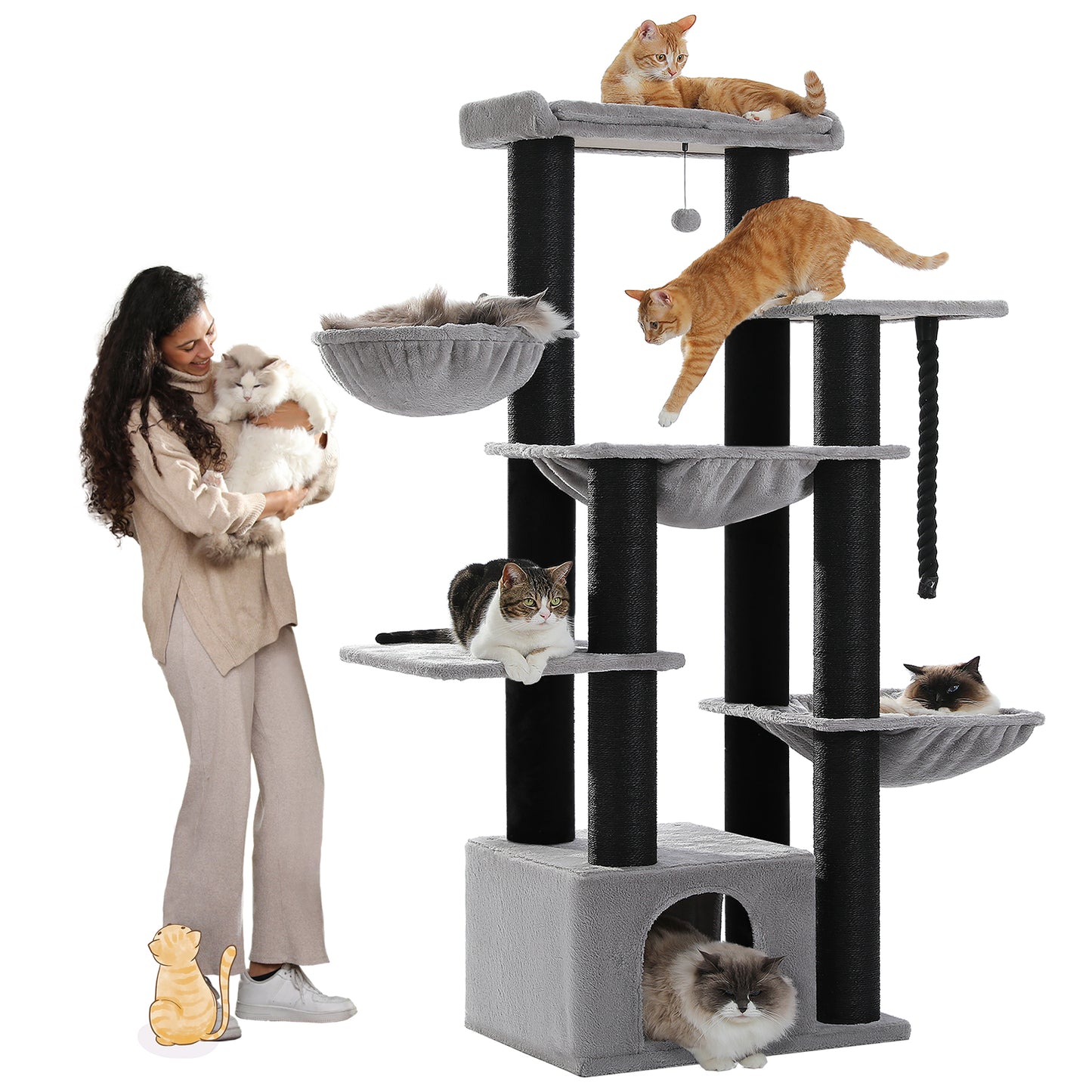 PAWZ Road Large Cat Tree Heavy Duty Cat Tower Scratching Post Condo House 170cm Black