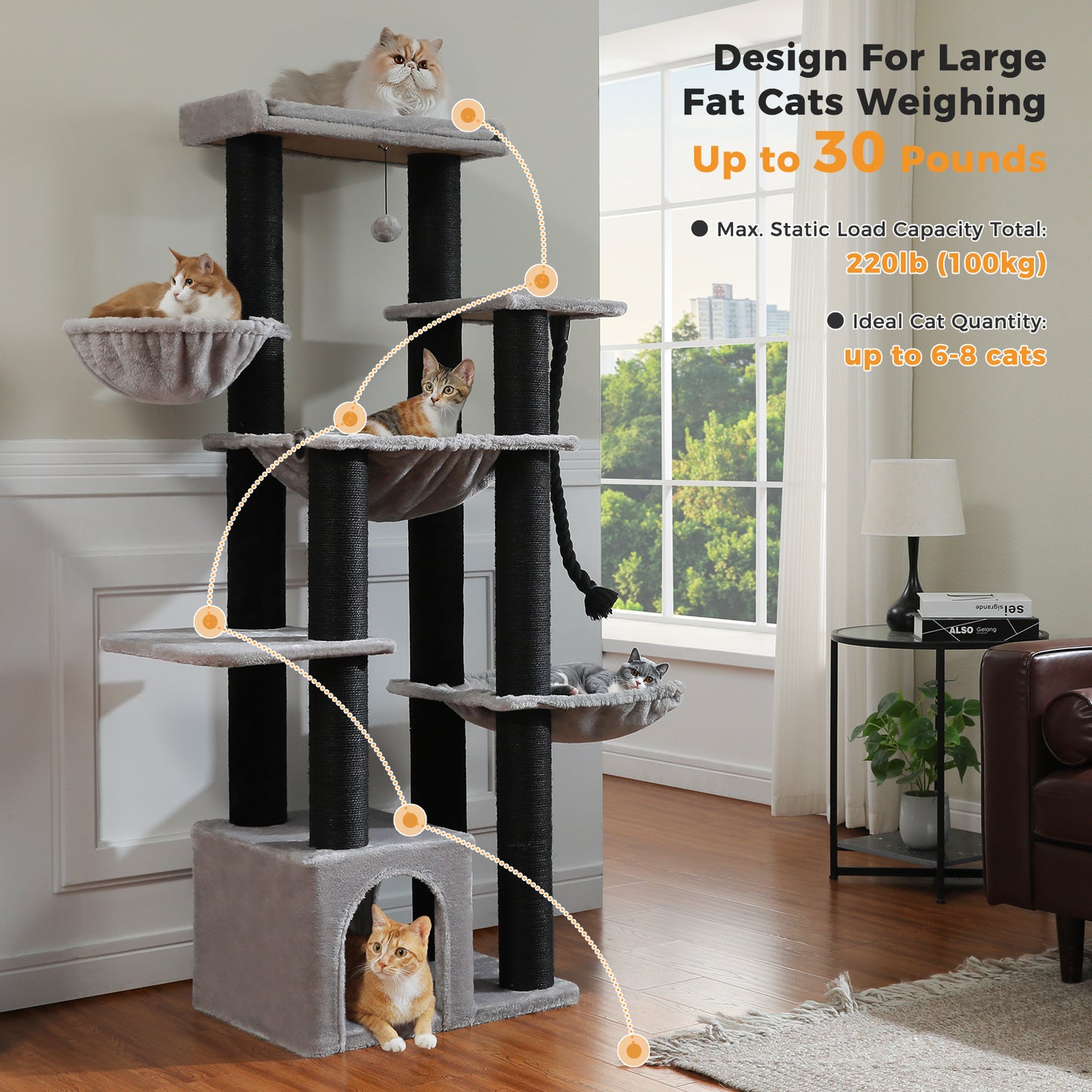 PAWZ Road Large Cat Tree Heavy Duty Cat Tower Scratching Post Condo House 170cm Black