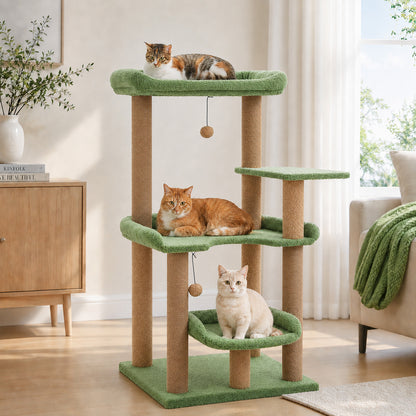 PAWZ Road 113cm Cat Tree for Indoor Cats Large Adult, Multi-Level Cat Tower with Scratching Posts, Spacious Top Perch, Large Bed and Pompom Balls