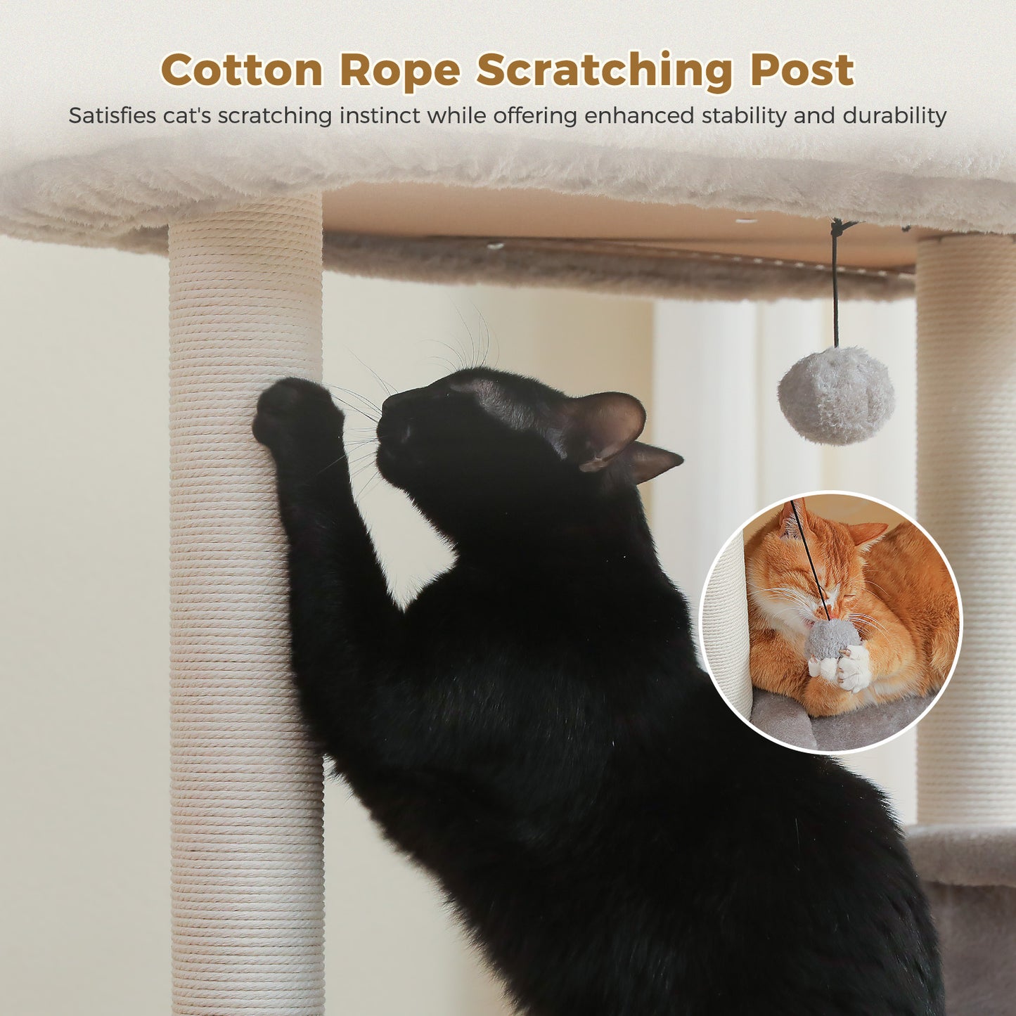 PAWZ Road 113cm Cat Tree for Indoor Cats Large Adult, Multi-Level Cat Tower with Scratching Posts, Spacious Top Perch, Large Bed and Pompom Balls