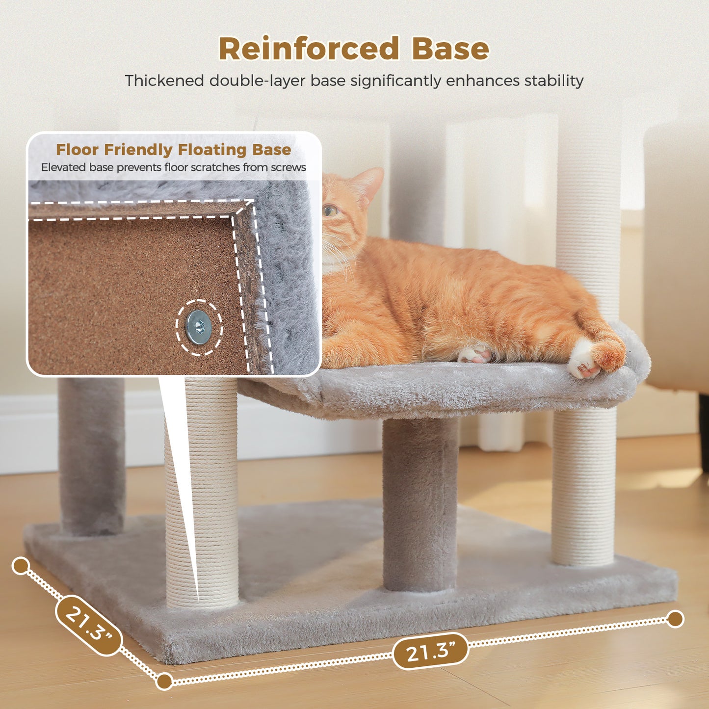 PAWZ Road 113cm Cat Tree for Indoor Cats Large Adult, Multi-Level Cat Tower with Scratching Posts, Spacious Top Perch, Large Bed and Pompom Balls